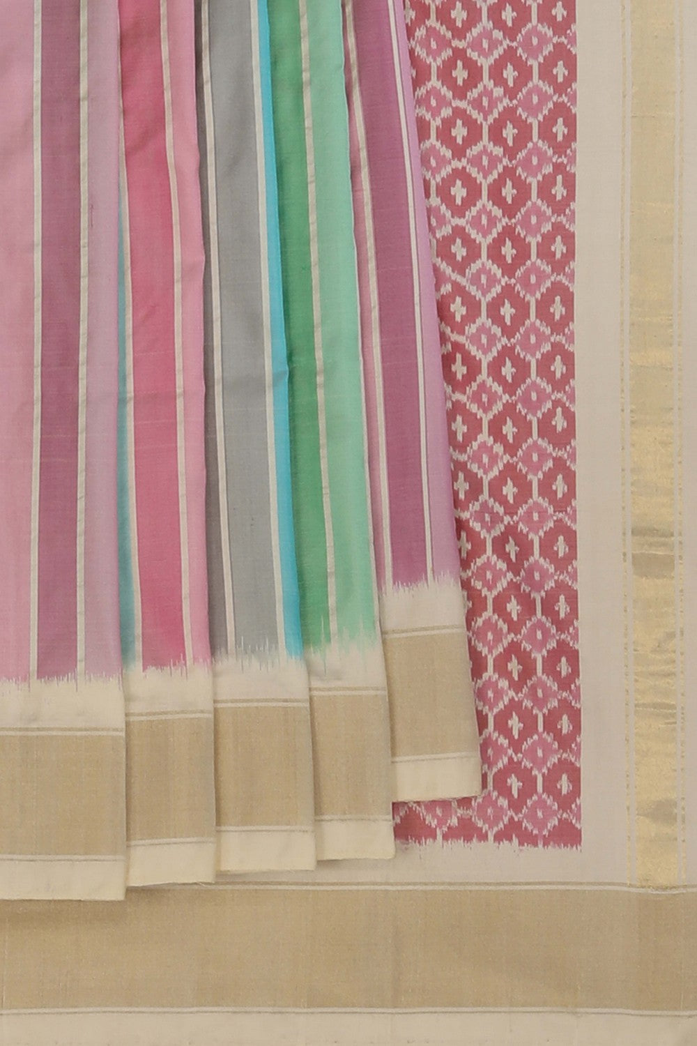 Image of Multi-Stripe Silk Ikat Saree